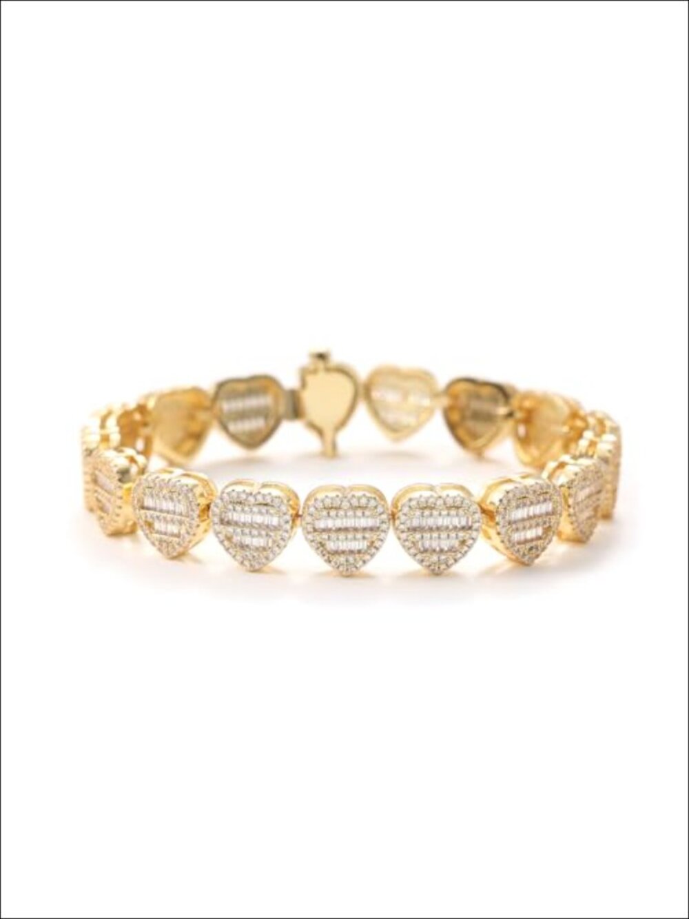 Iced Out 12mm Heart Baguette Diamond Bracelet Hip Hop 14K Gold Plated Chain